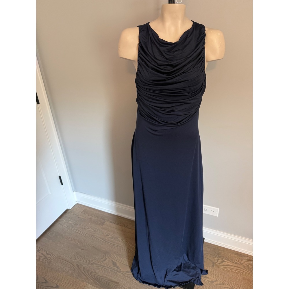 Princess Polly Navy Blue Ruched Cowl Neck Open Back Maxi Dress US 10 Formal Gown